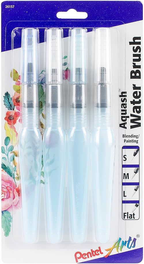 Pentel Arts Aquash Water Brush Assorted Tips, Pack of 4 (FRHBP4M)