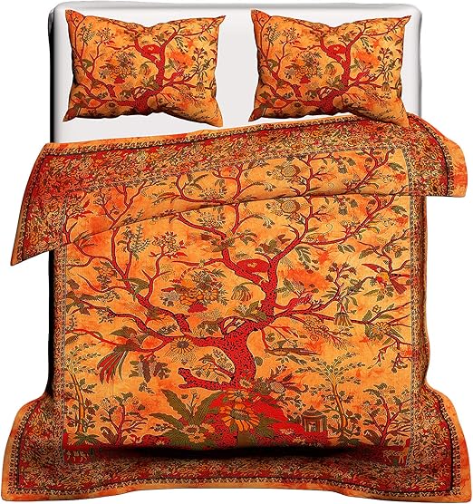 Baum Des Lebens Baumwolle Queen Bettbezug Bettbezug Bohemian Hippie Tagesdecke Bettdecke Handgefertigt Bettbezug Mit Von Dreamtime Cover Orange 203 2 X 208 3 Cm Amazon De Kuche Haushalt