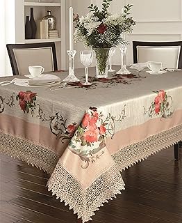 Amazon Com Violet Linen Decorative Printed Fruttela Tablecloth With Lace Trimming Burgundy 70 X 120 Home Kitchen