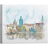 SIGNWIN Canvas Wall Art Charles Bridge with Vltava River in Prague Places Landmarks Watercolor Impressionism Global Scenic Urban Pastel for Living Room, Bedroom, Office - 12x18 inches