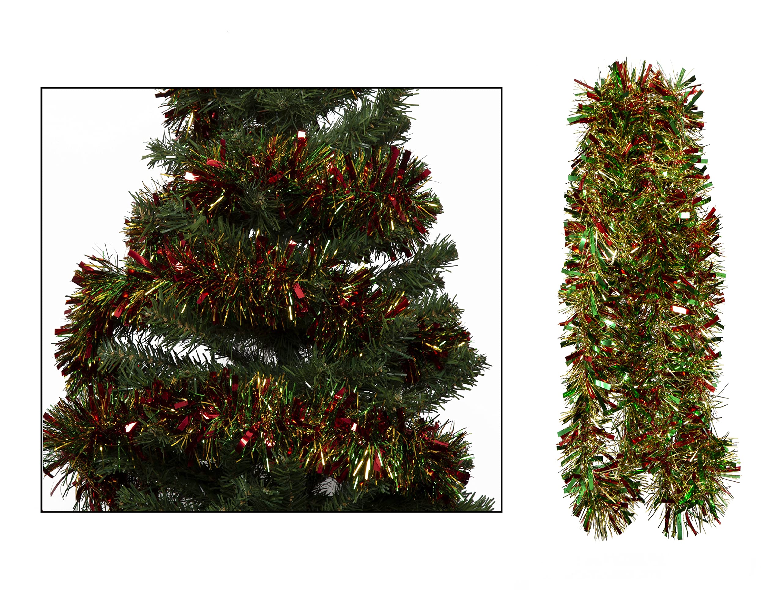 Simply Products 4M Chunky/Fine Cut Christmas Tinsel Garland Decoration (Red, Green & Gold)