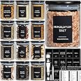 Laramaid 6oz 12Pack Spice Jars with Black Vinyl Spice Labels, Round Jars with Black Bamboo Lids, Minimalist Premium Labels, Adjustable Measuring Spoon and White Pen, Storage Container Canisters