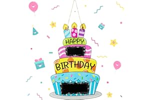 L1rabe Happy Birthday Wood Door Sign Decor Child Birthday Cake Hanging Sign for Door Wall Personalized Name Indoor Outdoor Backdrop Decor Party Supplies for Boys Girls Students Back to School Gifts