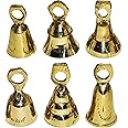 6 Assorted Mini Brass Bells with Loops for Hanging, Functional Decoration for Crafting, Door Chime, Wedding Chimes, Gold Color by SciencePurchase