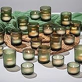 Glasseam Glass Tealight Candle Holder: 24 PCS Green Ribbed Votive Candle Holders Bulk Small Christmas Tea Lights Holders for Table Centerpiece Wedding Decor