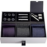 TAVATO Premium Men’s Gift Tie Set Silky Necktie Pocket Squares Tie Clips Cufflinks For Men