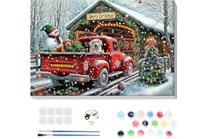 Bowetile Christmas Paint by Numbers for Adults Beginners Framed, Truck Adults' Paint-by-Number Kits, Adult Paint by Number Kits on Canvas, Acrylic Number Painting for Home Decor, 8x12in