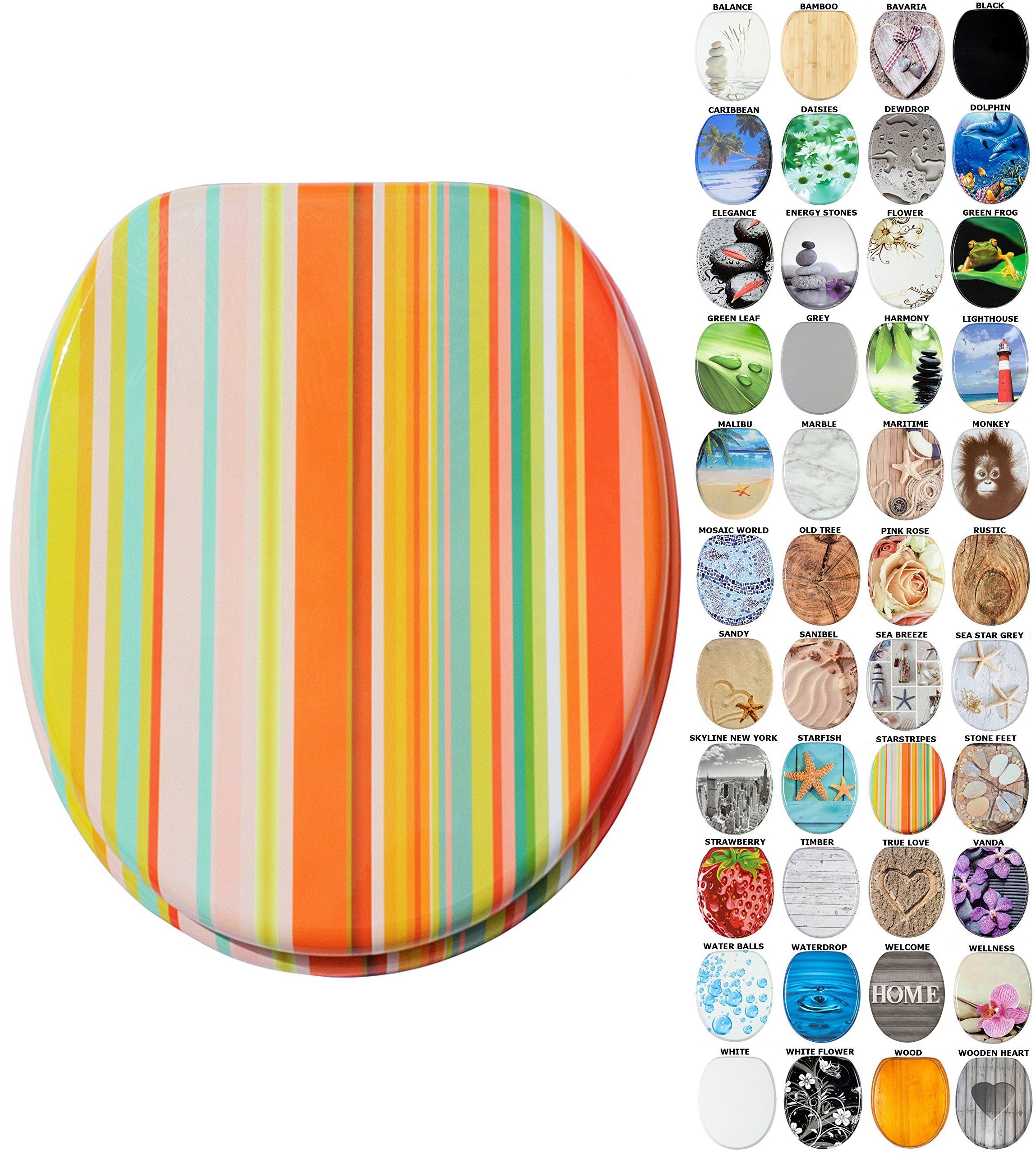 Sanilo Soft Close Toilet Seat, Wide Choice of New Toilet Seats, Stable Hinges, Easy to Mount (Starstripes)