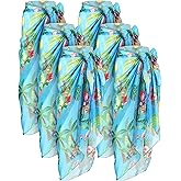 Hercicy 6 Pcs Sarong Wraps for Women Beach Batik Sarong Coverups Wrap Women's Pareo with Tassel Long Cover-ups for Beach Bathing Summer Swimming Pool Swimsuit Sky Blue