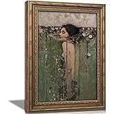 Vintage Gold Framed Ophelia Wall Art, Romantic Victorian Gothic Oil Painting Canvas Print, Dark Academia Wall Decor, Antique Woman Portrait Picture, Moody Floral Poster Artwork for Living Room Bedroom