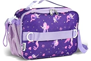 YOLAY Kids Double Insulated Lunch Bag for Girls Boys - Durable Spacious With Zippered Pocket, Adjustable Straps & Handles - Bento Bag for School & Outdoor - Mermaid Smart