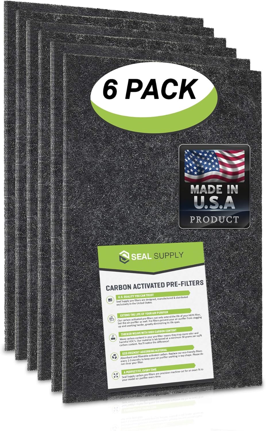 Seal Supply 6 Pack of HB Prefilters Carbon Activated Precut Compatible with Hamilton Beach Air Purifiers 04383, 04384 and 04386