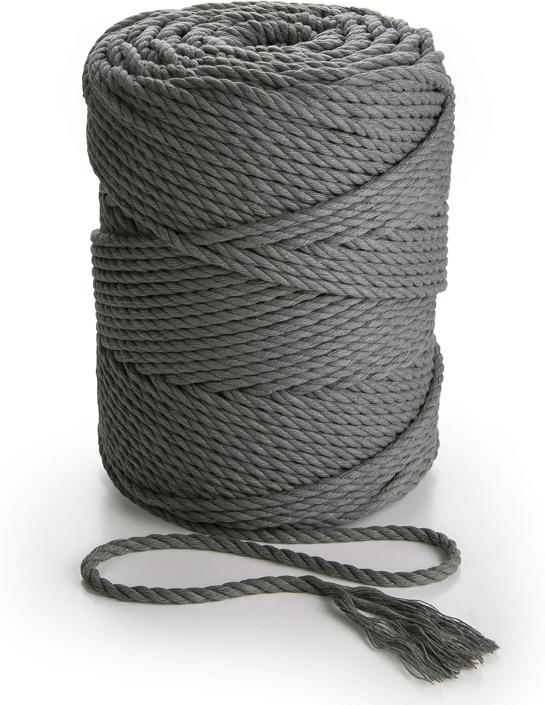 Dark Gray Macrame Cord 4 mm * 165 yd - 3PLY Colored Cotton Rope, 3 Strand Twisted Dyed Macrame String for Weaving, Macrame Dream Catcher, Wall Hanging, Plant Hanger, Gift Wrapping and Wedding Decor