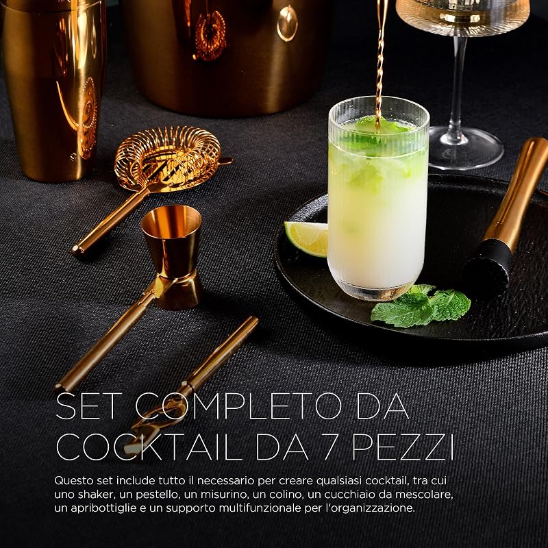THE DROP - Set da cocktail da 6 pezzi - Acciaio inossidabile - Design elegante e salvaspazio - Ideale per la mixologia, le riunioni e i regali - Altamente resistente