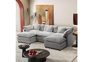 HANHERRY 113.4" Modular Sectional Sofa,U Shaped Couch for Living Room,Modern Deep Seat Sofa 3 Seater Chenille Fabric Comfy Cloud Couches with Throw Pillows & Movable Ottoman