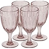 Elle Decor Set of 4 Pink Colored Wine Goblets, 10 Oz Vintage Style Glassware for Wine, Water & Cocktails – Decorative Stemware for Parties, Weddings, Entertaining & Daily Use, Glass