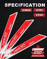 EZARC Carbide Reciprocating Saw Blade Endurance 225mm 8TPI Universal Shank view 7