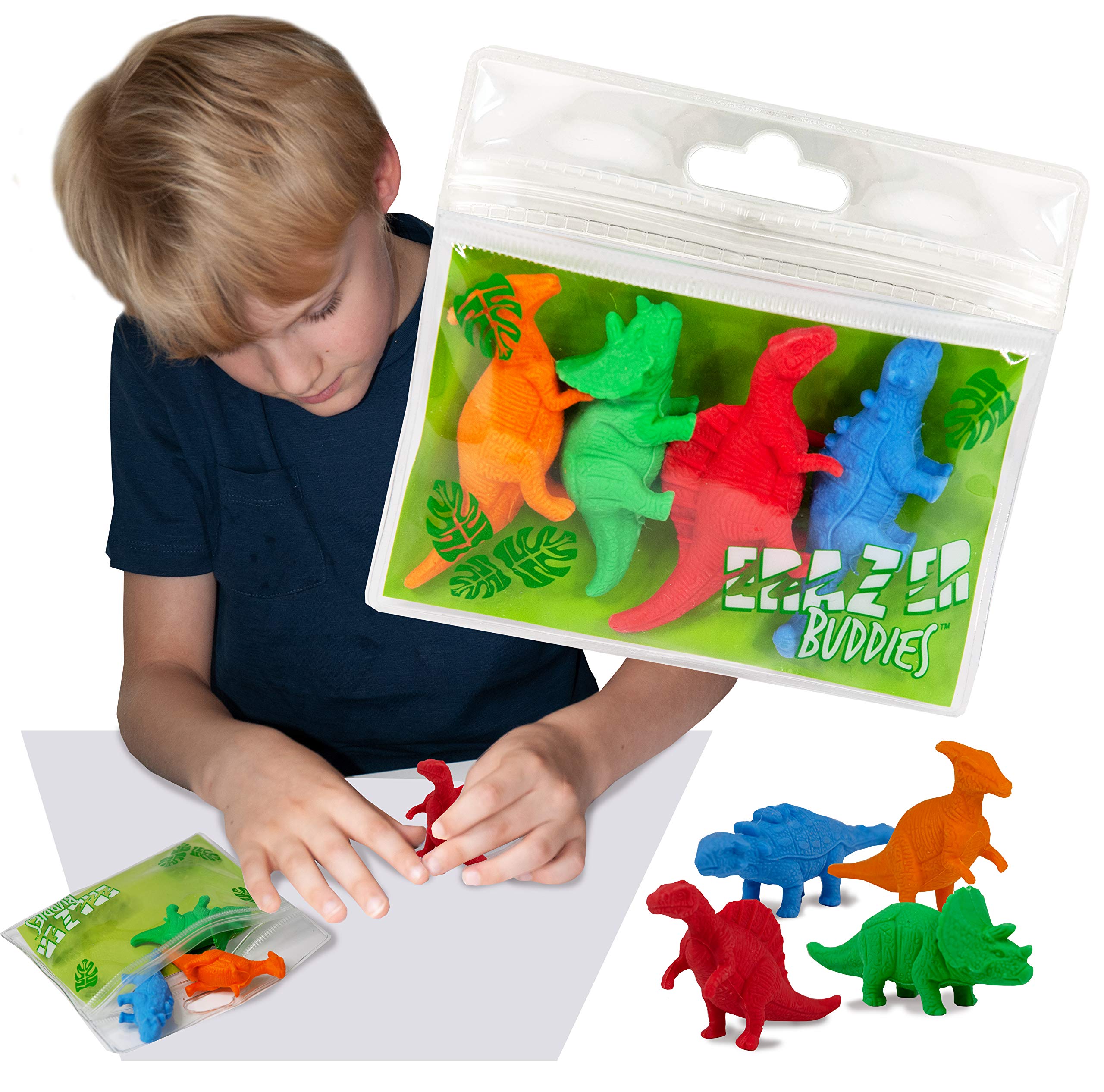 Eraser Buddiez - Dinosaur from Deluxebase. Multipack Cute Rubber Stationary Set, Colourful Novelty Erasers for Office, Classroom Essentials and School Supplies.