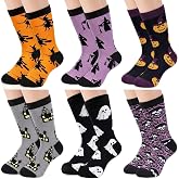 Glitopper 6 Pairs Halloween Crew Socks for Men Women Gift Bulk | Pumpkin Ghost Bat Stocking, Novelty Crazy Spooky Socks, Halloween Party Favors Mid-calf Costume Trick or Treat Costume Gifts