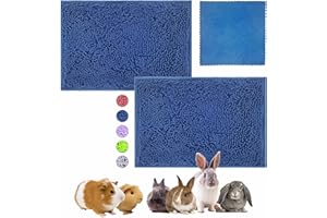 VOZRELS Guinea Pig Cage Liner Bedding 2 PCS, Washable Guinea Pig Bed Mat, Extra Absorbent Rabbit Pee Pad Reusable, Non-Slip Fleece Blanket for Bunny and Small Animal Cage Accessories (Blue, 24"x16")