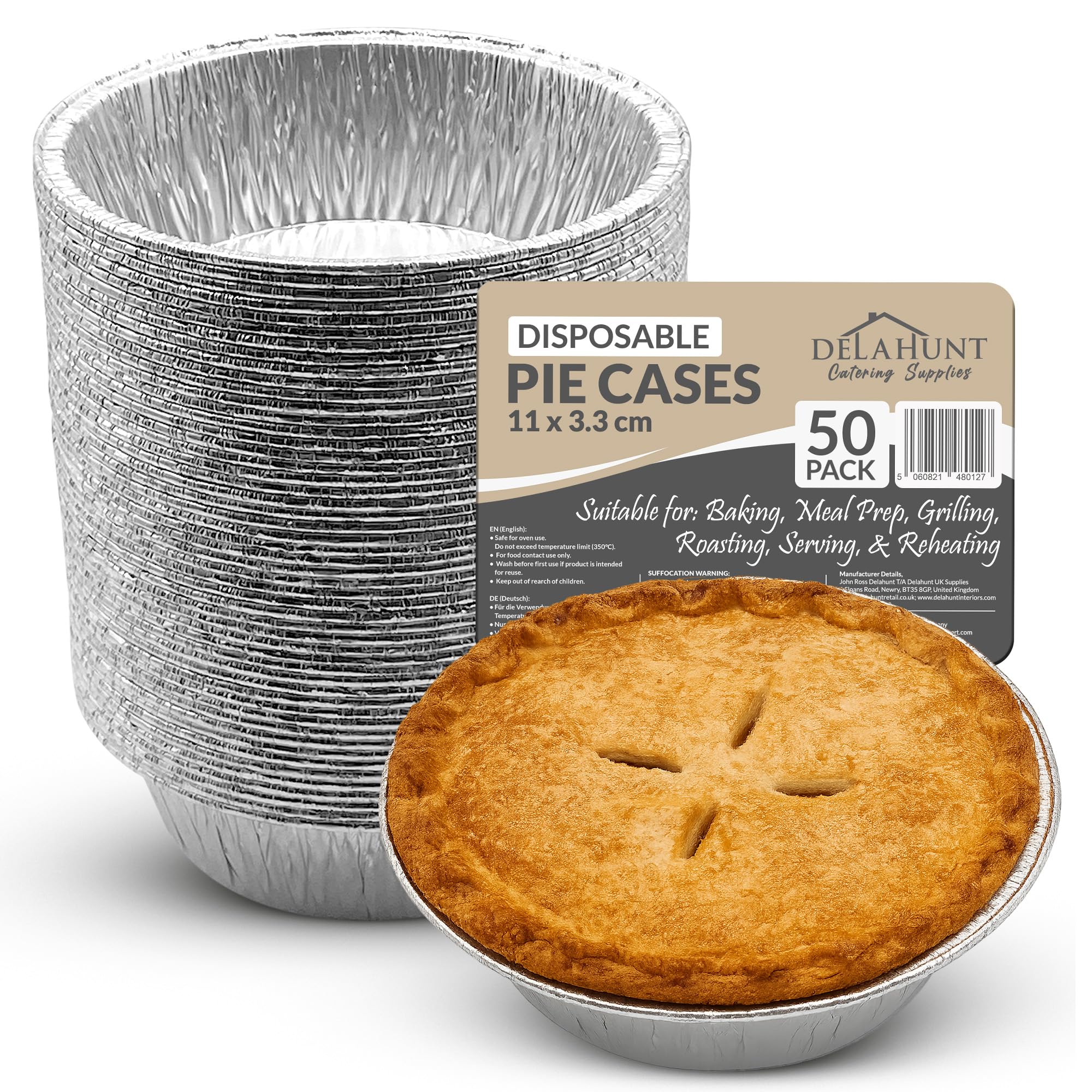 Small Disposable Aluminium Foil Pie Cases [50 Pack] - UK-Made Round Pie Dishes for Baking, Air Fryer, Oven, Microwave, Fridge & Freezer Safe - Individual Pie, Tart & Quiche Tins, Trays (11 x 3.3cm)