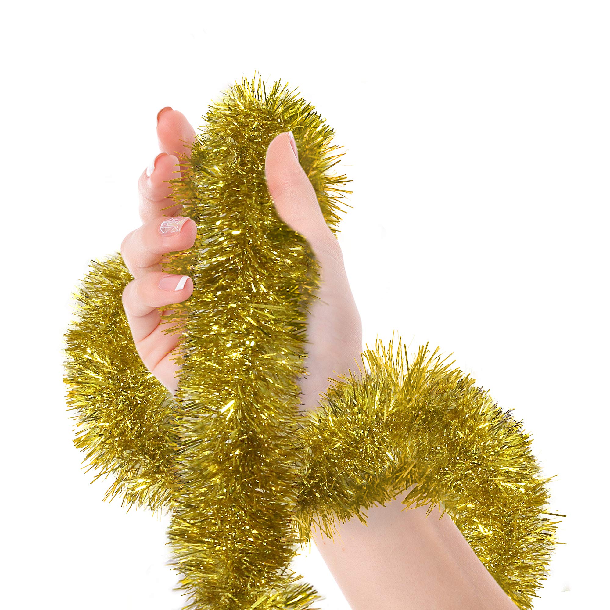 Christmas Tree Gold Tinsel Garland Metallic Streamers Celebrate a Holiday New Years Eve Happy Party Ceiling Hanging Decorations Indoor and Outdoor Disco Party Supplies