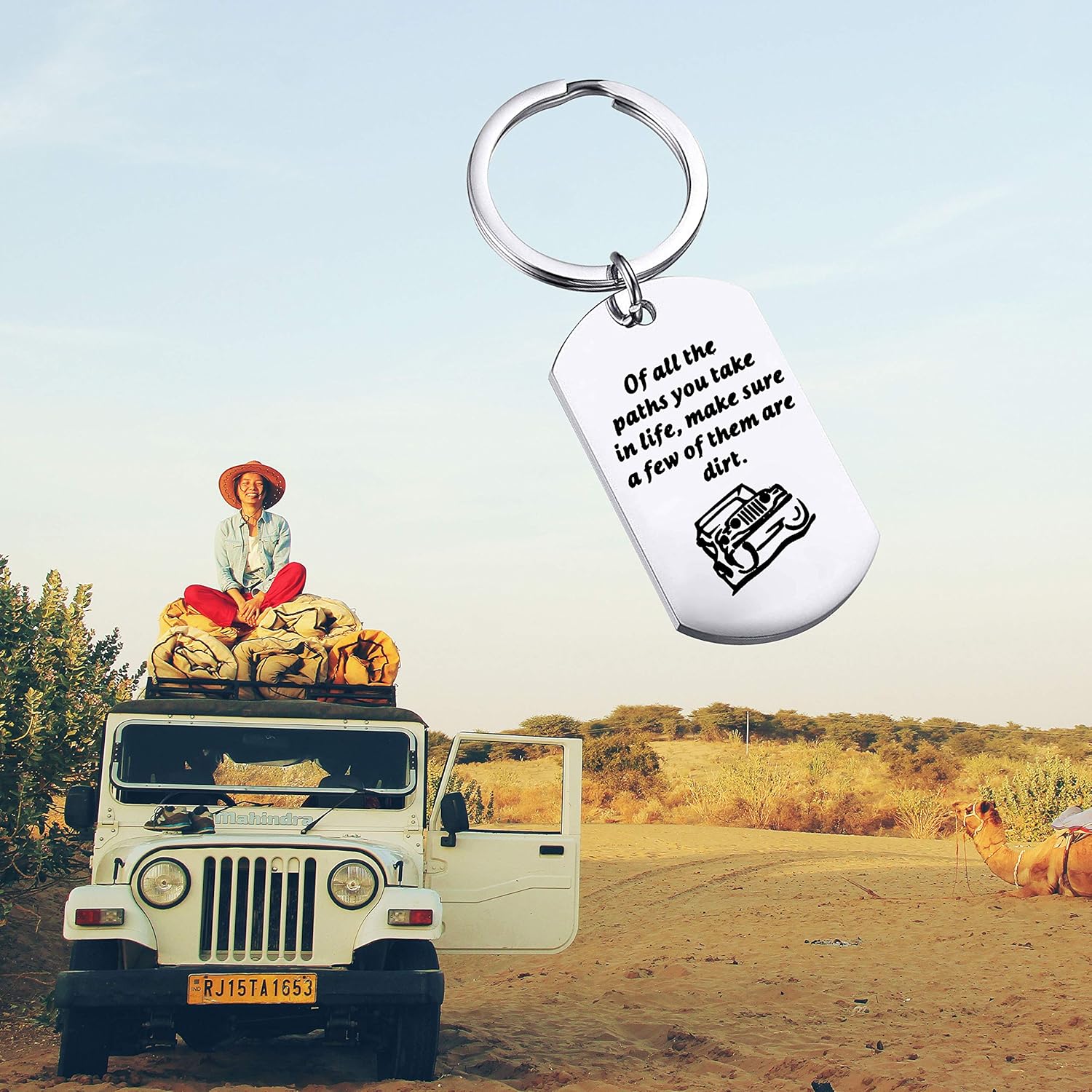 Jeep Girl Laser Etched Anodized Aluminum Metal Tag Charm Custom Key Chain Car