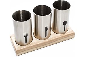 BLISSFUL HOME Stainless Steel Flatware & Silverware Cutlery Holder Caddy - Upright Utensil Holder For Countertop - Organize Your Spoons, Knives, Forks - Ideal for Kitchen, Dining, Entertaining, Picnics, Party table
