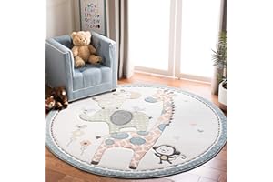 SAFAVIEH Carousel Kids Collection 3' Round Ivory CRK120A Animal Non-Shedding Nursery Playroom Area Rug