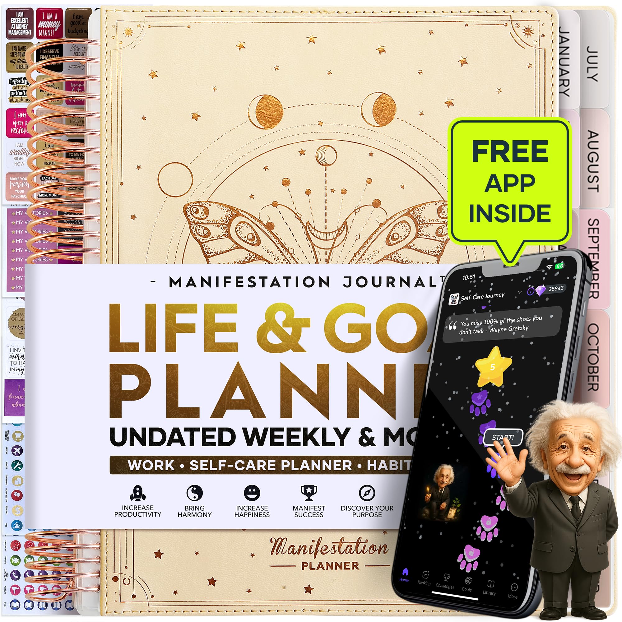 Freedom Mastery - Weekly & Monthly Planner | Gratitude Journal for Woman & Men | Personal Organiser for Productivity & Mental Health | Include Stickers & Foldable Vision Board – Spiral (26.5x 12x 3cm)