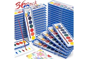 DUCHONG 36 Pack Watercolor Paint Set Bulk,8 Colors Washable WaterColor Paint for Kids, Water Color Paint with Brushes, Ideal Gift for Party Favors, Art Supplies for School Classroom Home