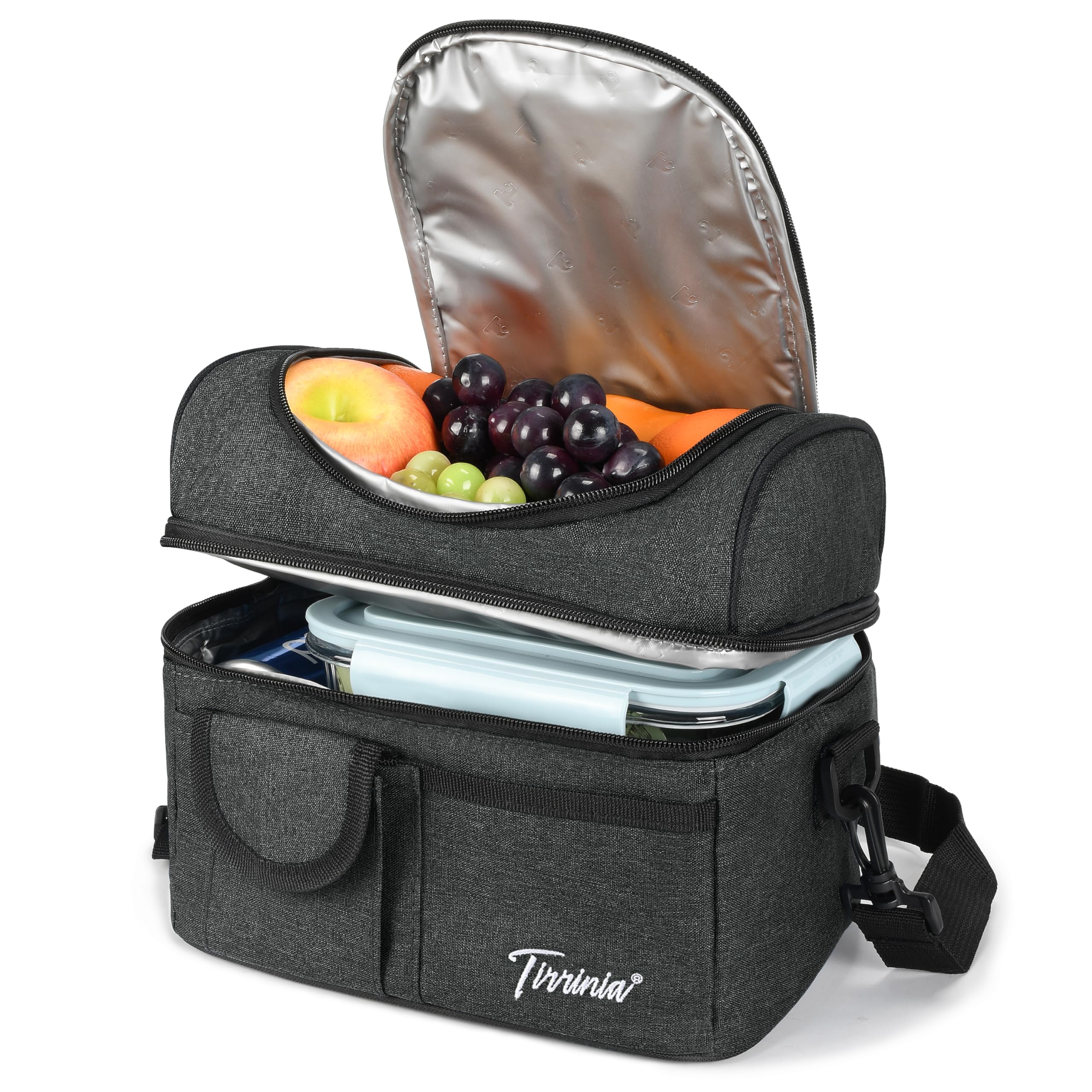 Kato Tirrinia Insulated Lunch Bag 10L(14 Cans), Large Compartment Cool Bag Thermal Tote Bags for Lunch Work School Camping Picnic, Foldable Cooler Bag for Meal Prep or Lunch Box Container, Charcoal