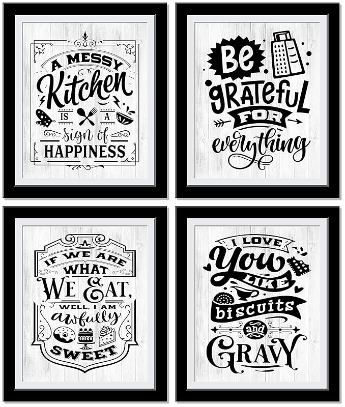 A messy Kitchen is a sign of happiness - Funny Kitchen Signs, Set of 4 Funky Kitchen Wall Decor, Kitchen Art Home Decor, Kitchen Decor | 8 x 10 UnFramed Prints…
