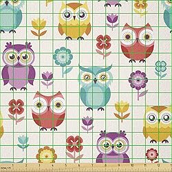 Ambesonne Owls Fabric by The Yard, Lilies Popies