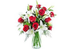 KaBloom PRIME NEXT DAY DELIVERY - Festive Blossoms Medley Bouquet of Noel Lilies and Roses .Gift for Birthday, Sympathy, Anniversary, Get Well, Thank You, Valentine, Mother’s Day Fresh Flowers