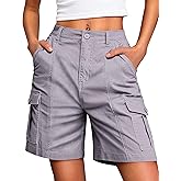 IWD Bermuda Cargo Denim Shorts for Women Knee Length 6 Pockets Elastic Waist Long Jorts for Summer Casual