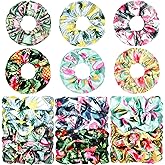 WILLBOND 18 Pcs Tropical Scrunchies for Women Summer Satin Floral Hair Scrunchies Bulk Hawaiian Elastic Ponytail Holders with Prints Like Flamingo Pineapple Palm Leaves Hair Ties Accessories for Girls
