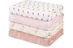 CIVARUA KIDS Muslin Swaddle Blankets for Newborn, 4 Pack Cotton Baby Blankets for Girls, Large 31.5 x 43.3 Breathable Soft Receiving Blanket, Essentials Swaddle Wrap Burping Clothes, Flowers