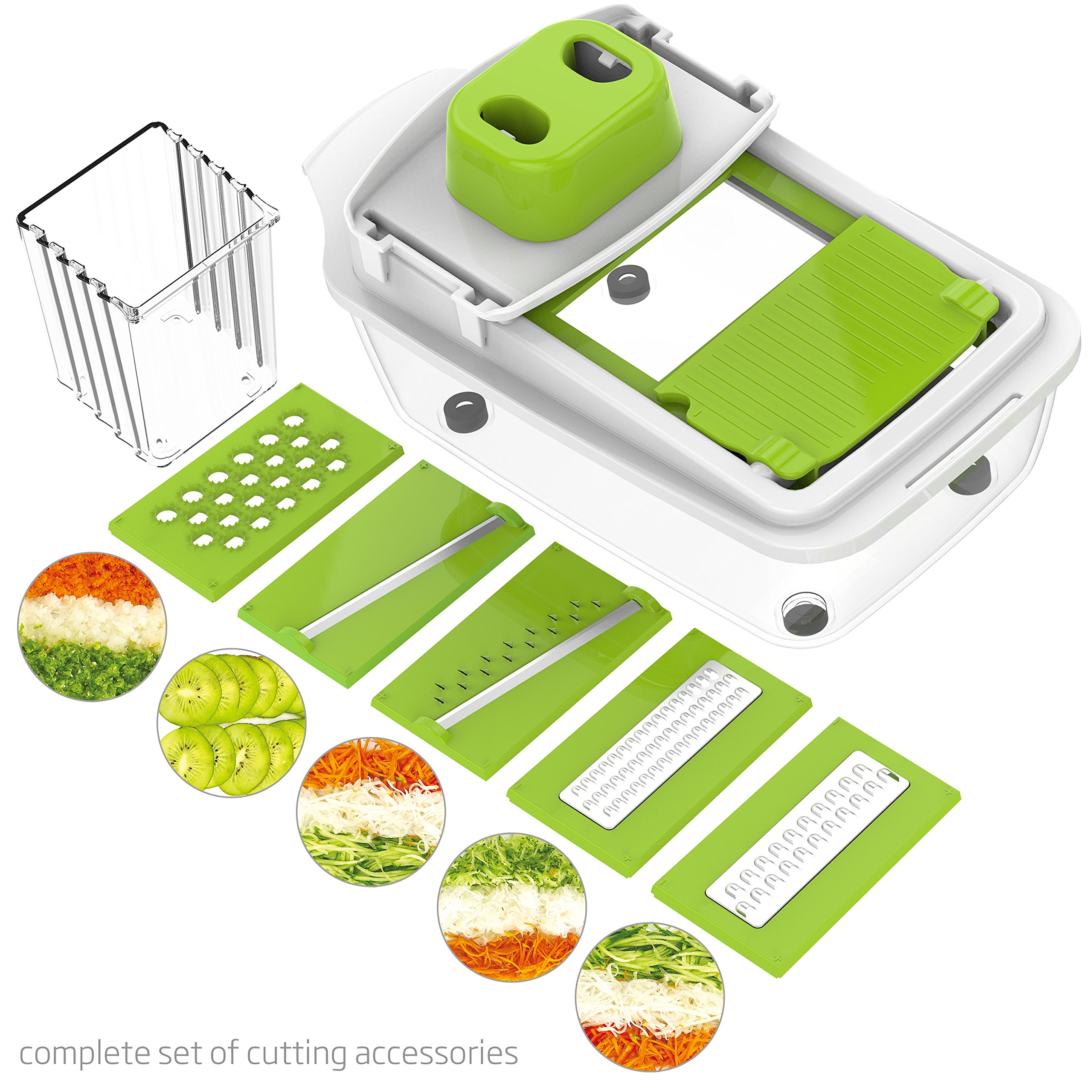 Vegetable Chopper Dicer Slicer Cutter Manual / Vegetable Grater with 11 Interchangeable Blades - LOVKITCHEN Multi-functional Adjustable Vegetable & Fruit Chopper Dicer with Storage Container