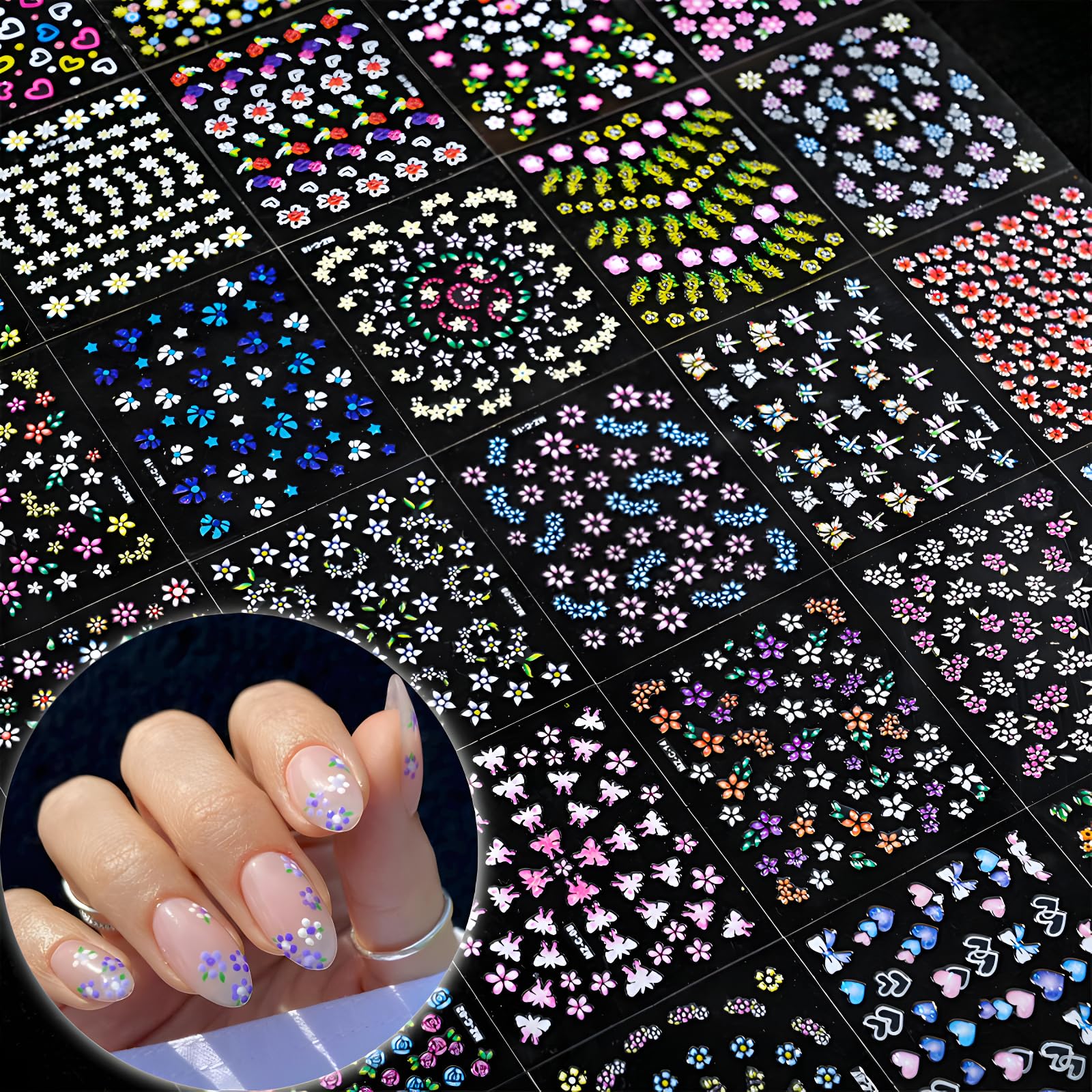 30 Sheets Flower Nail Art Stickers Decals Colorful Flower Nail Stickers 3D Self Adhesive Cute Daisy Floral Nail Decals Heart Nail Supplies Nail Art Design Decoration Accessories for Women and Girls - Image 6