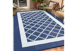 Garvee Outdoor Rug for Patio 9x12 Waterproof Camping Mat Reversible Plastic Straw Floor Carpet Modern Diamond Indoor Outdoor 