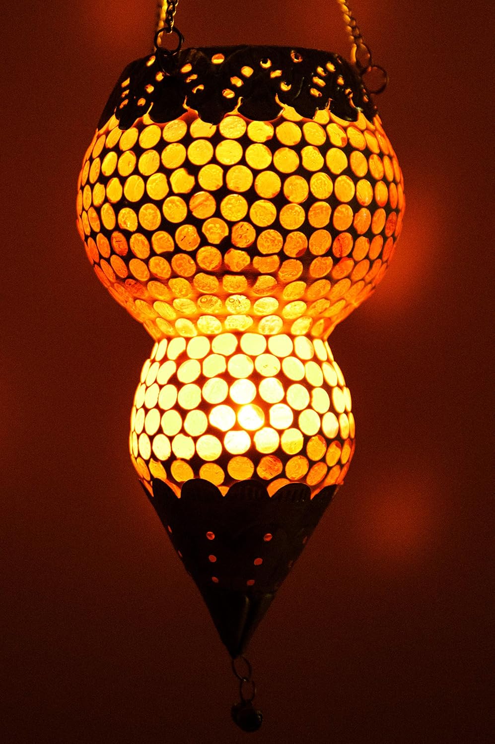 Turkish mosaic glass Hanging Tea light Holders Ajmia Orange 20cm High
