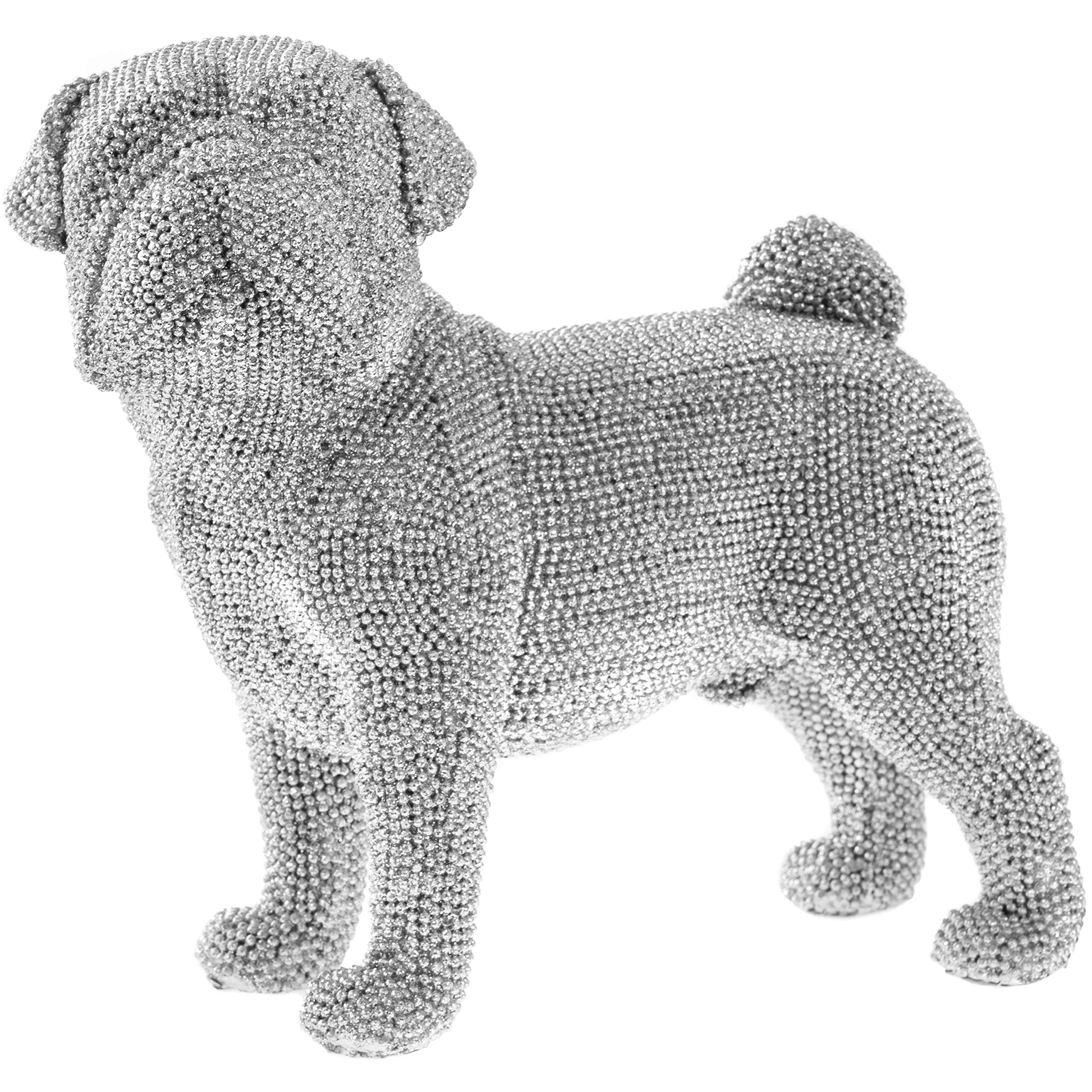 Lesser & Pavey Silver Art Glitter Sparkly Pug Standing Ornament