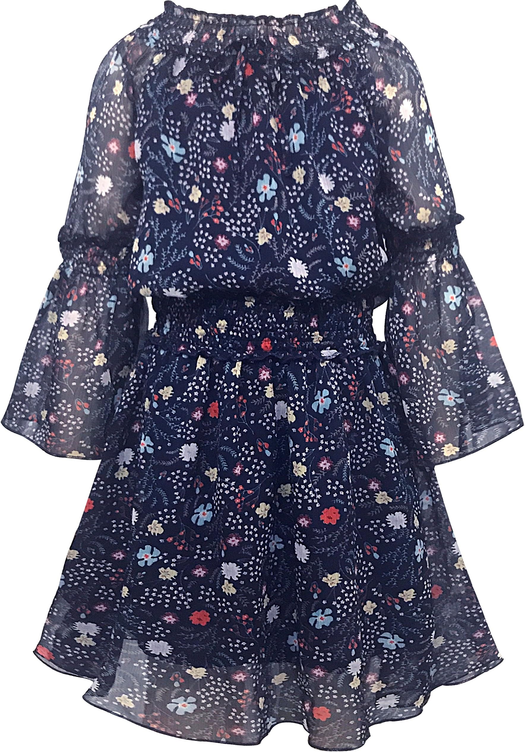 SmukkeBig Girls Tween Beautiful Floral Printed Long Sleeves Dresses (with Options), 7-16