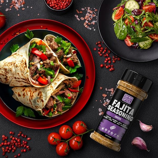 FAJITA SEASONING MIX ONION POWDER SEASONING – GLUTEN FREE & LOW SODIUM MEXICAN SEASONINGS BLEND FOR MEAT & VEGETABLES, FISH, STEAK & CHICKEN FAJITA. TACO MIX SPICES. FAJITAS SEASONINGS SPICE. 4.7OZ