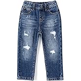KIDSCOOL SPACE Little Girls Ruffled Elastic Waist Diagonal Pocket Denim Pants