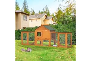 COZIVVOVV 83” Extra Large Wooden Rabbit Hutch Outdoor Easy to Assemble and Durable Chicken Coop Bunny Hutch Indoor with Cleaning Tray & Waterproof Roof for Small and Medium Bunny Rabbit Chick (Orange)