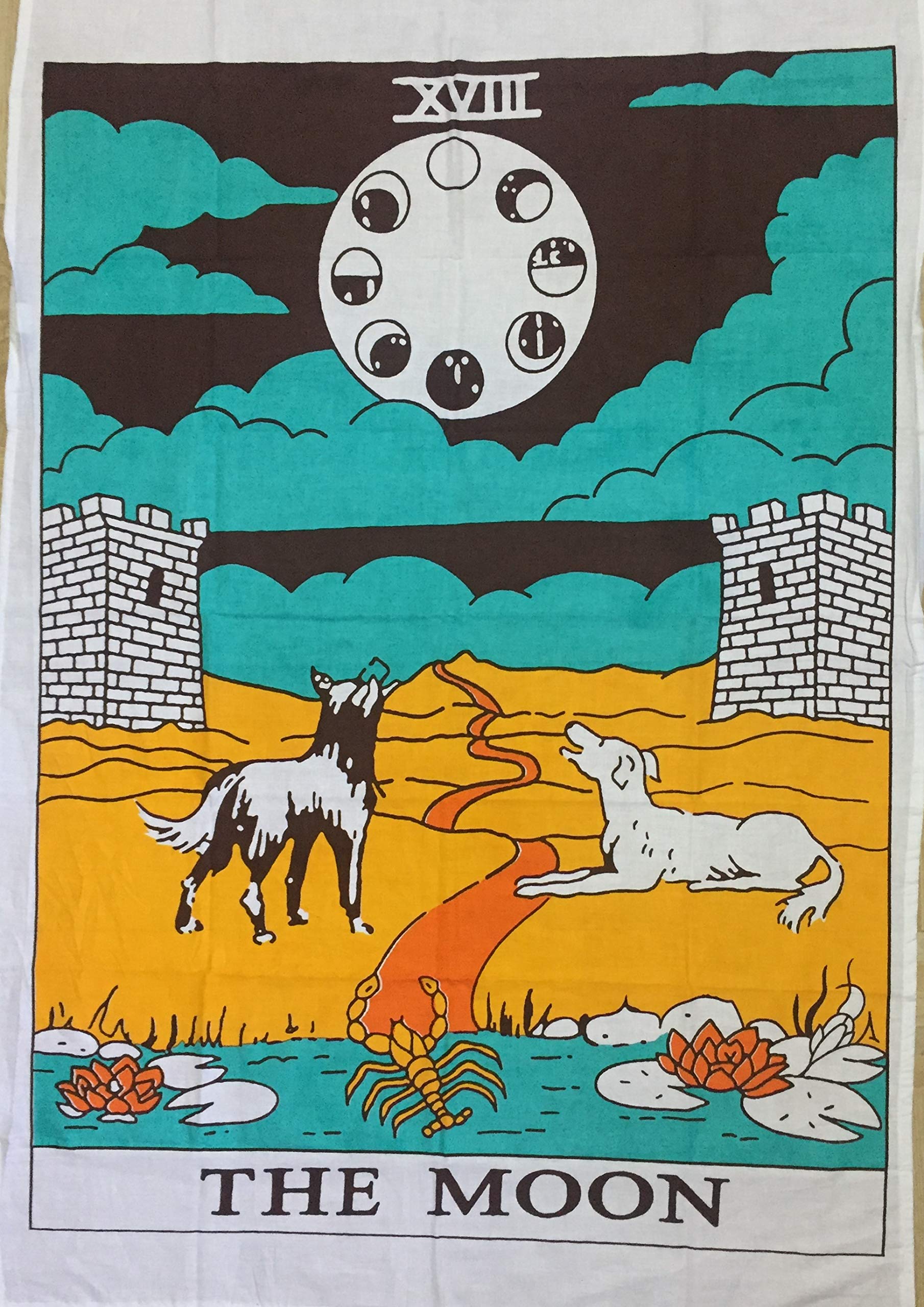 Indian Consigners Tarot Card Wall Tapestry, Decorative Hanging Art (The Moon Color)