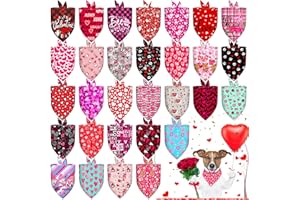 PIKLODO 30 Pcs Valentines Dog Bandanas Bulk Heart Bandana Triangle Dog Scarves Puppy Bandanas Adjustable Washable Holiday Dog Bandana for Valentines Day Small Medium Large Dog Pet Grooming Costume