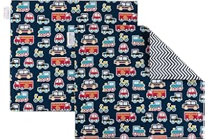 FUN KINS Funkins Reusable Cloth Placemats for Kids & Lunch Boxes | Reusable, Eco-Friendly | 15"x13", 2-ply, Thick, Absorbent, Machine Washable | Set of 2 Placemats (Transportation)